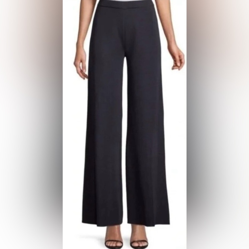 Misook EUC Size 1X Navy Blue Pull On Wide Leg Stretch Pants